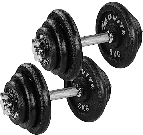 MOVIT® Kurzhantel PRO Set, Gusseisen Hantel, 2x 20kg, Stange 30mm Standardnorm, Griff gerändelt, Sternverschlüsse, Hantel Set Kurzhantelset Gewichte