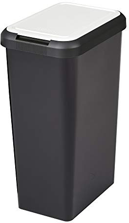 Tontarelli - Touch&lift, Pattumiera, 45 litri, colore nero, con coperchio bianco, 46 litri