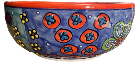 Schüssel 19cm Durchmesser Salatschüssel aus Keramik handbemalt (Orange)
