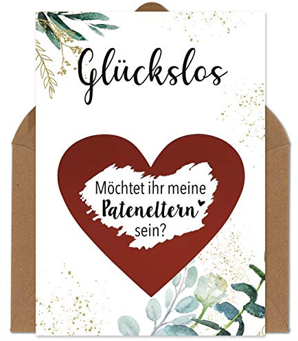 OWLBOOK Rubbelkarte Paten Fragen - Wollt ihr meine Pateneltern sein - Karte mit Rubbelherz Rot Geschenke Geschenkideen für die Pateneltern Paten zur Taufe