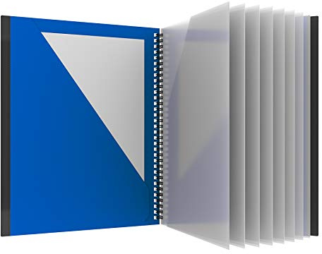 Oxford 10 Pocket Folder, Plastic Spiral Portfolio, for School and Office, Multi-Pocket Organizer, Anti-Tear Edges, 8 Clear Pockets, 2 Diagonal Interior Pockets, Letter Size, Blue (89331)