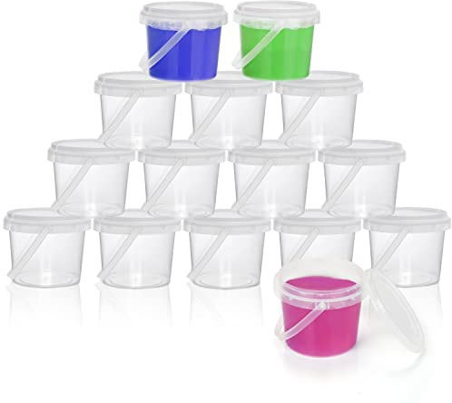 Belle Vous Slime Behälter (15 Stk) 250 ml Dosen für Schleim Ohne BPA – Transparent & Auslaufsicherer Schleim Becher mit Griff & Deckel für Schleim Herstellung, Schaumkugeln, Bastelmaterial & Spielzeug