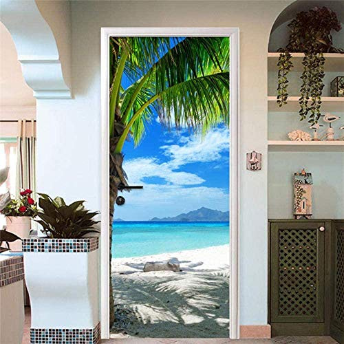 Strand Türtapete 3D Türaufkleber Selbstklebend TürPoster - Fototapete Türfolie Poster Tapete Meer Aufkleber DIY Selbstklebende Wandbild PVC Wasserdichte Tapete-2Stück,40x200cm