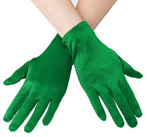EORUBE 1920s Handschuhe für Damen Handgelenklange Kurze | Satin Handschuhe Party Fasching Kostüm Handschuhe (Schwarz)