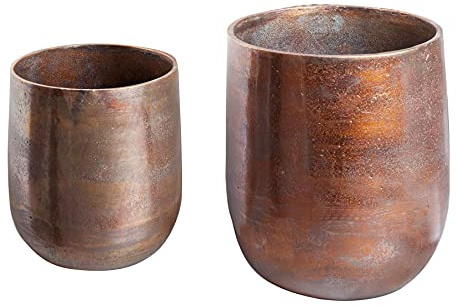 Blumentopf FLOWERS L 16cm - kupfer geflammt - Metall 2er Set Pflanzgefäß | Montiert geliefert, handgefertigtes Unikat, bodenschonende Filzgleiter, pflegeleichte Oberfläche, Vintage-Charme