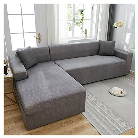 AMDXD Sofa Überwürfe 3 Sitzer, Einfarbig Sofa Stretchhusse Geeignet für 1/2/ 3/4 Sitzsofa und Ecksofa, in Polyester, Anti-Rutsch, Elastischer, Hell Grau