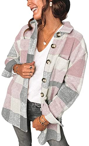 YMING Surchemise Femme Veste à Carreaux Femmes Chemise Carreaux Manches Longues Blouse Oversized Décontracté Chic Top Automne XL