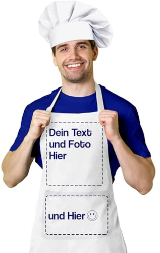 BLAK TEE — Schürze Personalisiert mit Ihrem Foto und Text Wunschmotiv — Kochschürze Selbst Gestalten — Personalisierte Geschenke für Männer und Damen — Verstellbarer Kragen und Vordertasche