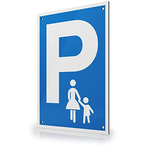 FLAGLY Premium skylt parkering mamma barn 30 x 20 cm tillverkad av 3 mm aluminium Dibond inkl. hål tillverkad i Tyskland – stabil skylt/varningsskylt, väderbeständig och UV-beständig