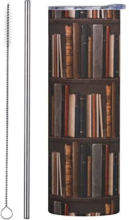 Book Room Mysterious Library Tumbler Cup 590 ml, Edelstahlbecher, vakuumisoliert, schmal, Becher mit Deckel und Strohhalm, doppelwandig, bruchsicher, Kaffee-Reisebecher, Geburtstagsgeschenk für Damen