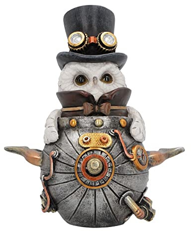 Nemesis Now Steampunk Eule Erfinder Figur, Harz, Silber, 14,5 cm