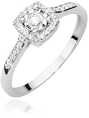 MARKO Weißgold Verlobungsring Damen Goldring mit 0.08 Karat Diamant und 0.13 Karat Diamanten - Gold Verlobungsring - 14 Karat Gold 585 - Goldring für Frauen (Weißgold, 53 (16.8))