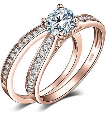 JewelryPalace Verlobungsring Paar Eheringe Ring Silber 925 Damen, Zirkonia Silberringe Trauringe Vorsteckring Hochzeitsringe Antragsring Memoirering Ewigkeitsring Ringe Set, Damen Schmuck Rosegold 63
