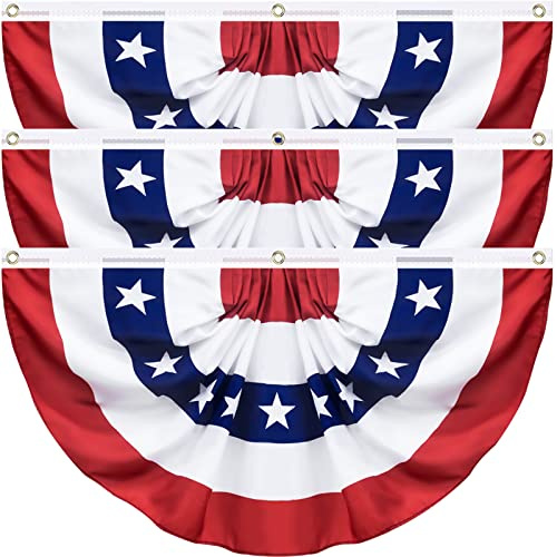 3 Stück USA-Flagge, plissiert, große Größe, 90 x 180 cm, amerikanische Flagge, Wimpelkette, Gedenktag, 4. Juli, patriotisch, halber Fächer, Banner, Dekoration, 4. Juli, Unabhängigkeitstag, Außen- und