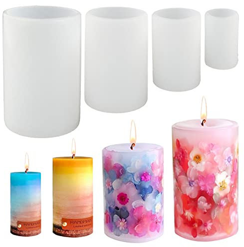 4 Stück Kerzenformen zum Gießen Zylinder Silikonform Kerzen Gießen 3D Zylinder Kerzengießform Harz Gießform Kerzen DIY Silikonform Harzguss Formen für Seifen Kerzen Kerzenhalter Kerzenglas Handwerk