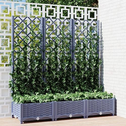 Homgoday Garten Pflanzkasten mit Rankgitter Dunkelgrau 120x40x121,5 cm Polypropylen, Gartentrog Pflanzkübel mit Paneel Kletterpflanzenhalter für Terrasse Hof, Außeneingang Balkon Hochbeet Blumenkasten
