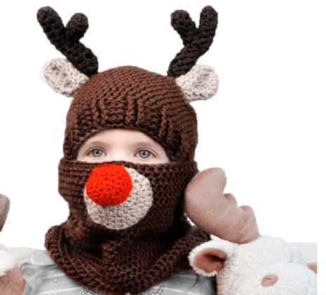 NICEYEA Kinder Winter Warm Gestrickt Mütze Schal Set Eule Elch Wollstrickmütze Beanie Hut mit Rundschal Schlauchschal Bommelmütze Loop Schals Haube Halswärmer Earflap Hut für Kleinkind 3-9 Jahre Alt
