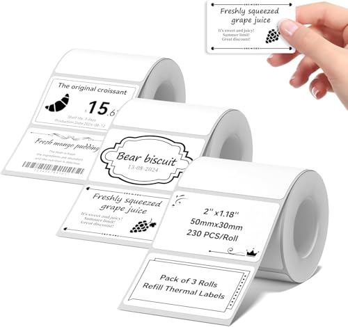 NIIMBOT Thermal Label Maker Paper 50×30 mm 230 Labels/Roll White 3Packs, for B1 B21 B31 B3S K3 Label Maker
