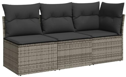 vidaXL Gartensofa mit Kissen 3-Sitzer, Sofa mit Staufach unter Sitzfläche, Terrassensofa mit abnehmbarem waschbarem Bezug, Gartenmöbel Terrassenmöbel, Grau Poly Rattan