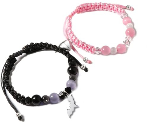 SIXDUTON Freundschaftsarmband Pärchen Armband, Magnetische Matching Partnerarmbänder Paar Armbänder, Geschenke für Bester Freund Liebhaber Freund Freundin (Kitty & Fledermaus)