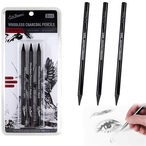 MagiSel Kohlestifte Set, Zeichenkohle, Charcoal Pencils Set, Sketch Kohlestifte, Professionelle Skizzierstifte, Woodless Kohlestiften, Kohlebleistifte zum Zeichnen, 3 Stück (Schwarz)