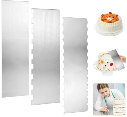 AFASOES 3 Pcs Raspador Tarta Reposteria Acero Inoxidable 22 cm Raspadores Pastel Espátula para Alisar Pasteles Espatula para Torta Espatula de Acrilico Espatula Pasteleria Rasqueta para Masa Tarta