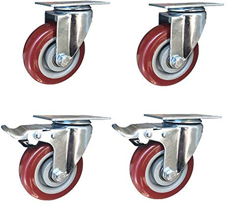 Lenkrollen 4 Schwerlastrollen mit fester Platte, Industrietransportrollen, 75 mm (3 Zoll), 100 mm (4 Zoll), 125 mm (5 Zoll), 480–560 kg, Möbelwagenrollen mit Bremse, geräuscharmes Universal-Drehgelenk