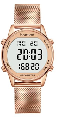 Hearkent Pedometer Watch for Women, Step Tracker with Calories Counter, Non Bluetooth, 30M Waterproof, LCD Large Number Display Wrist Watch for Walking and Daily Activity(Rose Gold)
