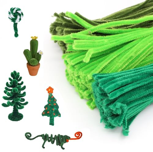 300 Stück Pfeifenreiniger Grün, Pfeifenputzer 3 Verschiedene, Biegbar Pfeifenputzer zum Basteln, 30cm Grün Pipe Cleaner, Plüsch Pfeiffenputzerdraht für Handwerk DIY, Weihnachten Dekorieren