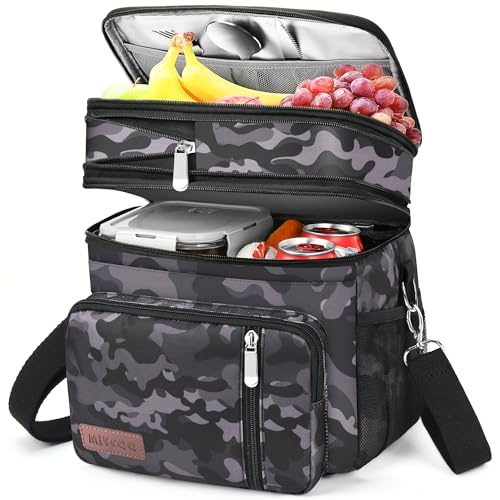 MIYCOO – Bolso de almuerzo y lonchera para hombres y mujeres, bolsa de almuerzo doble con aislamiento a prueba de fugas y suave, bolsa de almuerzo grande estilo hielera para el trabajo, playa, picnic