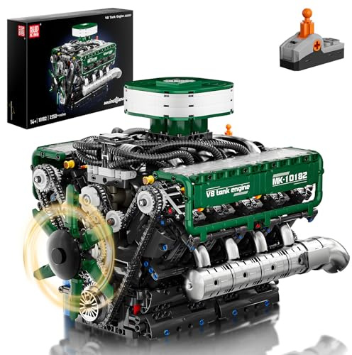 Mould King 10182 Technik V8 Motor Bausatz Bausteine Klemmbausteine V8 Motor mit Sound Panzer Simulation Motoren mit Funktionsfähiges Engine Kit für Erwachsene（2250 Teile）