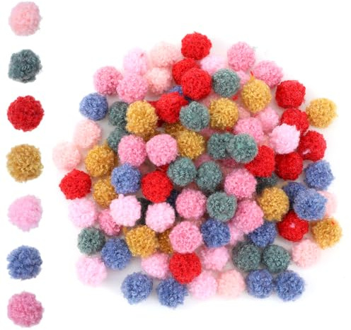 MBAIYO 100 Stück Bunte Pompons zum Basteln, 15mm Filzkugeln Bunt Klein Mehrfarbig Flauschigen Pompom Set Mini Pompoms für Kinder Bommel Bälle für Schmuck DIY Kreative Handwerk Party Ostern Deko