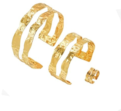 Cubahop Anillo dorado para brazo, pulsera abierta dorada, juego de 3 pulseras doble capa (talla única, metal)