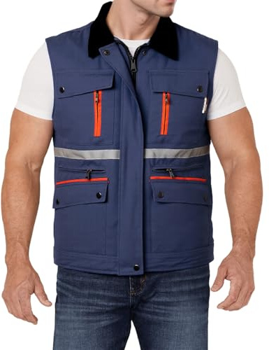 Yukirtiq Tool Vest for Men Electrician Reflective Work Vest Carpenters Multi-Pockets Safety Vests, Navy Blue, XXL