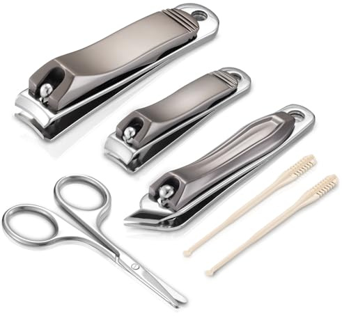6-in-1 Stainless Steel Manicure Kit, Nail Clipper + Nose Hair Scissors + Ear Spoon | Mili-Grade Blades & TSA Compliant | Portable Travel Essentials