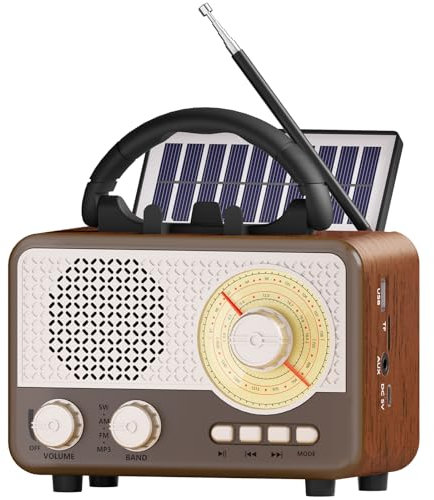 Radio Portatile Vintage FM/AM/SW Cassa Bluetooth Retrò Regalo Uomo Radio Solare Altoparlante Bluetooth con Supporto Telefono Decorazione Casa Idee Regalo per Donna,Papà Compleanno