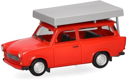 Herpa Modellauto Trabant 601 Universal, knallrot mit Dachzelt, Miniatur im Maßstab 1:87, Sammlerstück, Made in Germany, Modell aus Kunststoff
