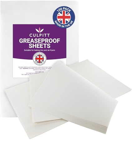 Culpitt Lot de 100 feuilles de papier sulfurisé prédécoupées pour présenter, congeler ou servir des cookies, gâteaux, pâtisseries, sandwichs - 25 cm x 36 cm - Blanc