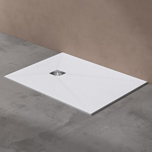 doporro Duschwanne Duschtasse 90x120x3cm aus Mineralguss in Weiß | Rechteckig Duschwanne für bodenebene Montage mit DIN-Anschlüssen – stabil & pflegeleicht für moderne Duschen Geoma09