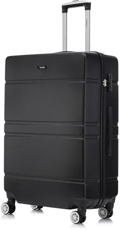 YONSLY Trolley Reisekoffer Rollkoffer Handgepäck Set, Koffer Suitcase, Hartschalenreisekoffer mit 4 Rollen 360°, Zahlenschloss, Weicher Gummigriff (XL, Schwarz)