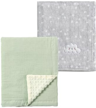 CREVENT 2 st 76 x 102 cm söta mysiga fluffiga varma babyfiltar för spädbarn småbarn sängkläder spjälsäng barnvagn – grått moln + muslingrön
