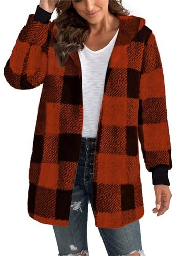 Générique Veste Carreaux Hiver Pour Femme Manteau Bûcheron Blouse Chaud Manches Longues Surchemise À Boutons Chemisier Avec Capuche Carreaux Veste Hiver Oversized Chic Casual Chemise 2025