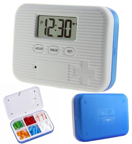 SMARTIA - pastillero digital con Alarma y Vibración, pastillero semanal de bolsillo con 6 compartimentos, organizador medicamentos con 5 alarmas a la vez, pastillero portátil diario con pila incluida