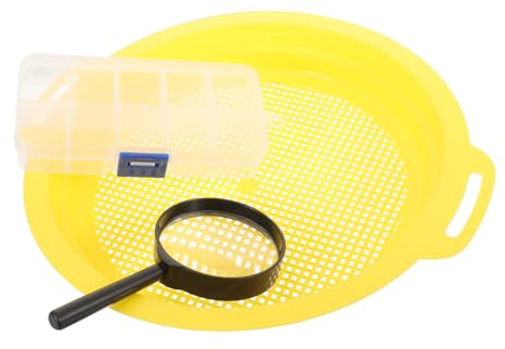 Hohopeti Gold Filter Pan and Sorting Sieve Pan Set Magnifier for Handheld Gold Prospecting, Small Gravity Mining Tool Mesh Screen and Storage Box for River Sand Panning