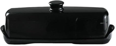 Mantequera de plástico con tapa, compacta, for guardar mantequilla y queso en el frigorífico, 19 x 6,5 cm, resistente al polvo y apilable. Bandeja de postres(Noir)