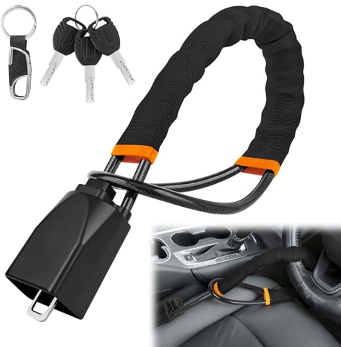 URAQT Steering Wheel Lock, Car Seat Belt Lock, Universal High Visibility Car Locks Anti Theft Device with 3 Keys, Double Car Anti Theft Device, Suitable for Cars, SUV, Truck, Jeep, Van, and RV