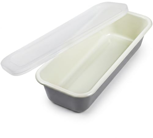 Webake Large Enamel Bread Pan with Lid, 13 x 5 Long Banana Bread Loaf Pan for Baking, Non-Stick Rectangle Cake Pan Enamelware