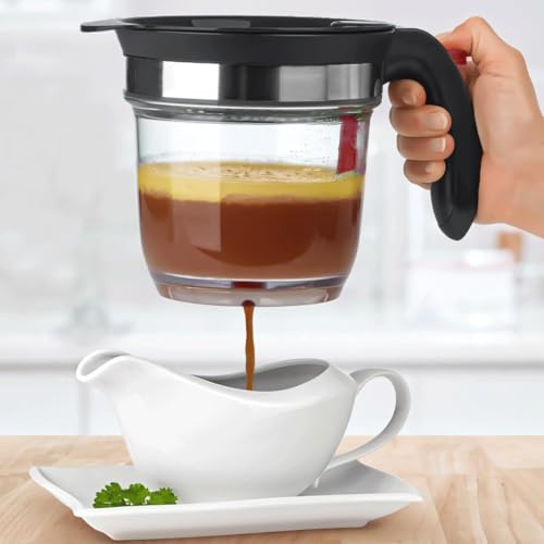 Fat Separator with Bottom Release (4 Cup) – Gravy Separator & Oil Strainer for Cooking – Heat Resistant Grease Separator for Turkey, Soup, Stews & Sauces – Dishwasher Safe Kitchen Gadget