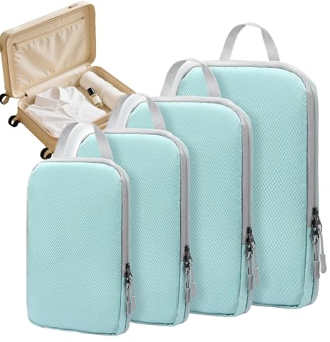 Bolsas de compresión ligeras para maleta, 4 organizadores expandibles reutilizables | de embalaje para equipaje, viajes por carretera, camping, senderismo y mochila de viaje