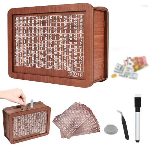 Cash Vault Wooden Savings Box, 2026 New Cash Saver Money Box, Cash Vault Box with Counter, Wooden Money Saving Challenge Box with Money Target and Numbers (Dark Brown)